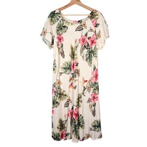 IOLANI Women's XL Tropical Floral Print Midi Dress Made in Hawaii Rayon Vacation